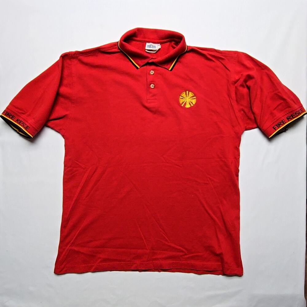 Vintage Fire Rescue Polo Fire Chief Bugle Embroidery Mens XL Red Shirt 90s